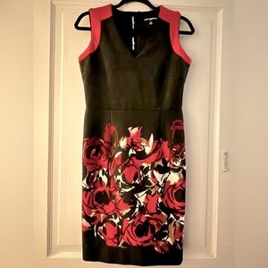 Karl Lagerfeld red and black faux suede/textured ponte cocktail dress in size 6